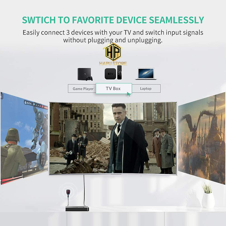 Ugreen 40234 - Bộ gộp tín hiệu HDMI 3 vào 1 ra hỗ trợ Full HD cao cấp