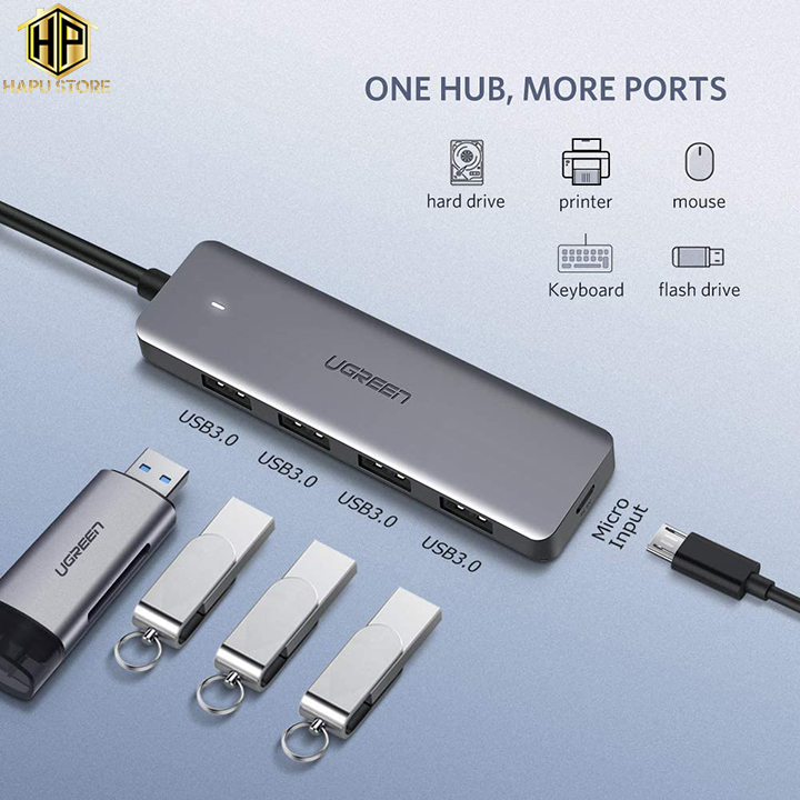 Ugreen 50985 - Hub USB 3.0 ra 4 cổng có nguồn phụ chính hãng