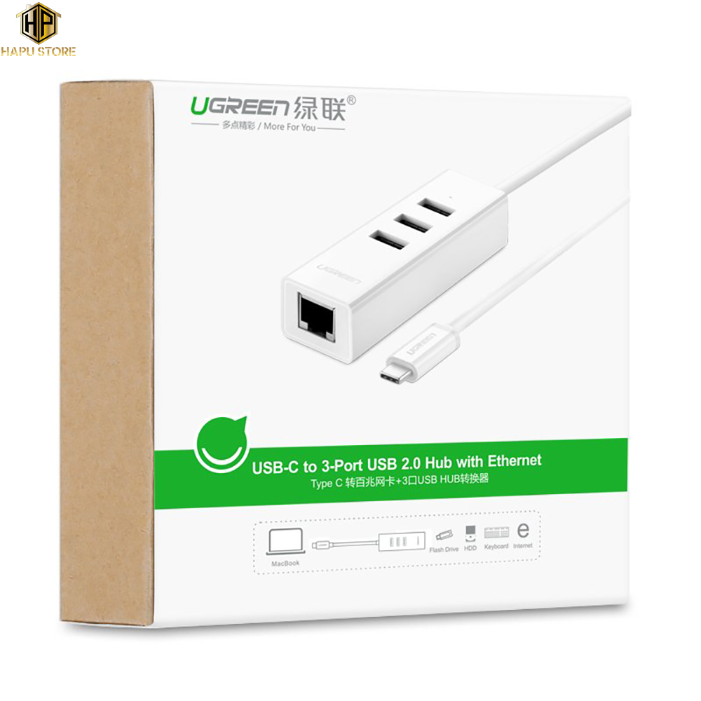 Cáp USB Type C sang Lan + Hub USB 2.0 Ugreen 20792 chính hãng