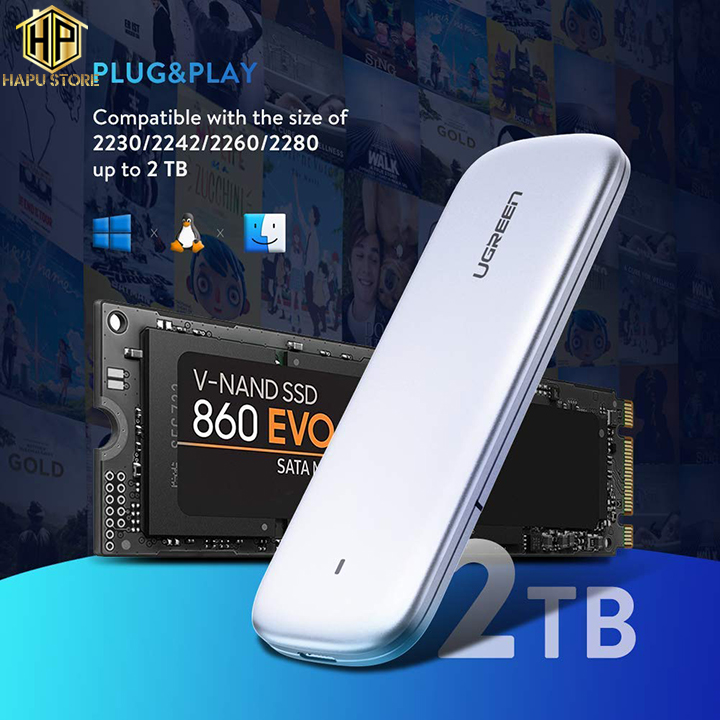 Ugreen 60530 - Hộp đựng ổ cứng SSD M.2 Sata chuẩn USB 3.0 cao cấp