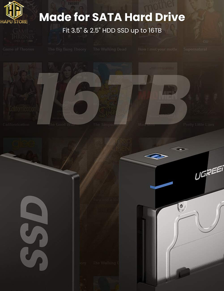 Ugreen 50422 - Hộp đựng ổ cứng 3.5 inch hỗ trợ 16 TB chính hãng
