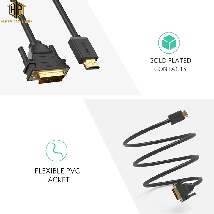 Ugreen 30116 - Cáp chuyển đổi HDMI sang DVI-D 24+1 dài 1m chính hãng