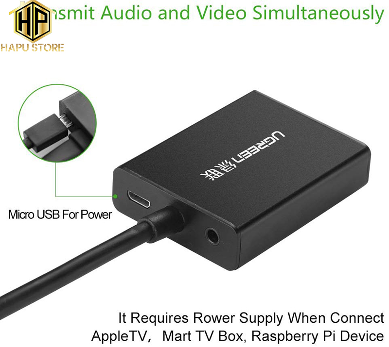 Ugreen 40233 - Cáp chuyển đổi HDMI sang VGA hỗ trợ Audio chính hãng