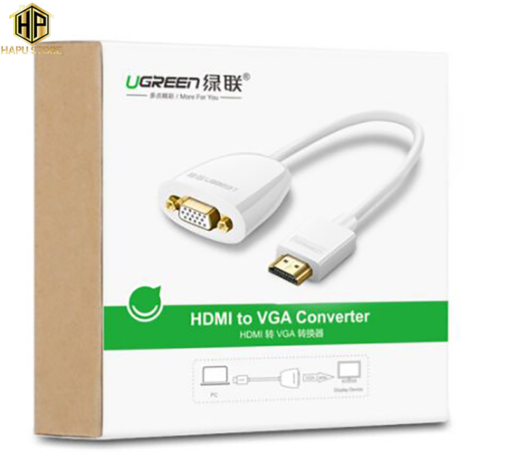 Ugreen 40252 - Cáp HDMI sang VGA không audio màu trắng chính hãng