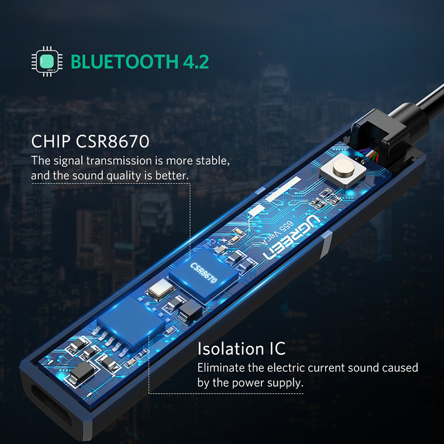 Bộ phát Bluetooth 4.2 Ugreen 50213 chuẩn quang, Toslink hỗ trợ APTX chính hãng