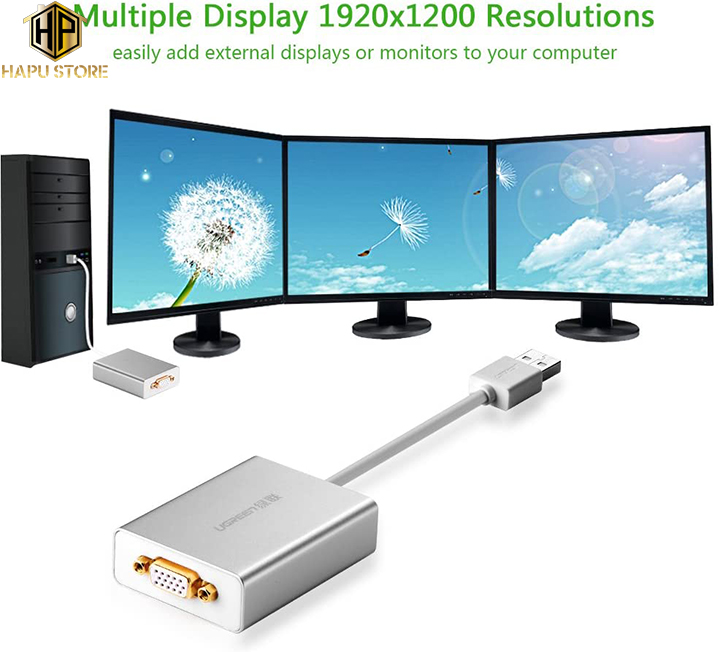 Cáp USB to VGA Ugreen 40244 hỗ trợ Full HD cao cấp