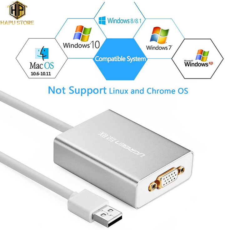 Cáp USB to VGA Ugreen 40244 hỗ trợ Full HD cao cấp