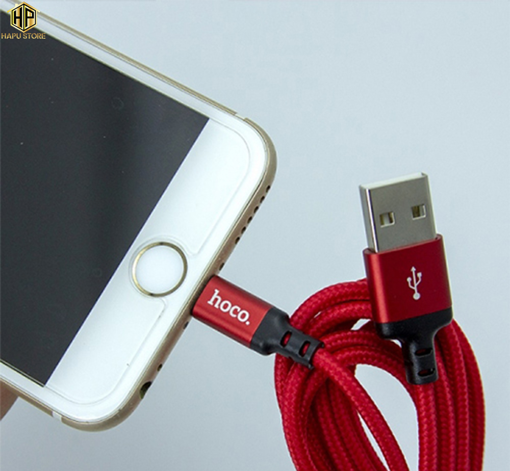 Cáp sạc iPhone, iPad Hoco X14 Lightning dài 1m dây bọc lưới chính hãng