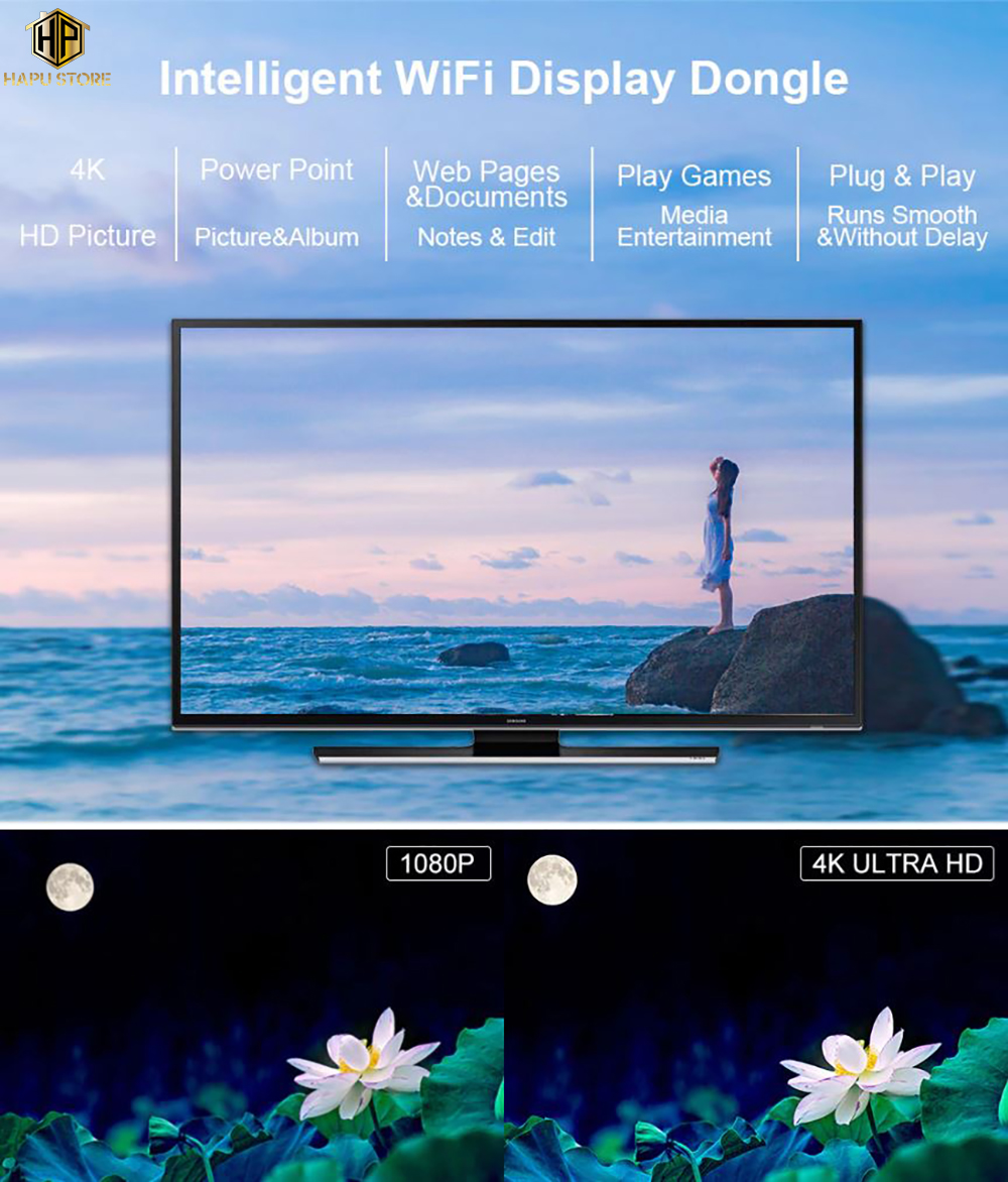 Kết nối HDMI không dây từ điện thoại sang tivi HDMI MiraScreen G9 Plus 2.4/5G cao cấp
