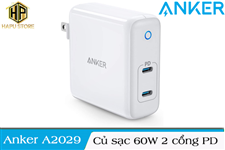 Anker PowerPort Atom PD 2 A2029 - Củ sạc  60W 2 cổng USB-C hỗ trợ PD chính hãng