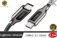 Cáp USB Type C Gen2 Ugreen 50229 dài 0,5m hỗ trợ 4K/60Hz chính hãng
