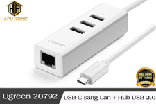 Cáp USB Type C sang Lan + Hub USB 2.0 Ugreen 20792 chính hãng