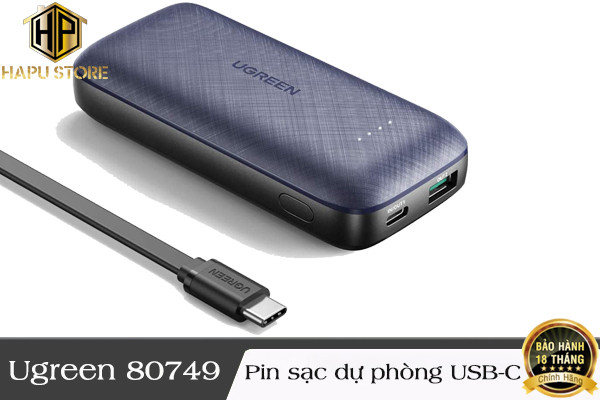 Pin sạc dự phòng Ugreen 80749 dung lượng 10.000mAh hỗ trợ USB-C chính hãng