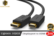 Ugreen 10203 - Cáp Displayport sang HDMI dài 3m hỗ trợ 4K/30Hz cao cấp
