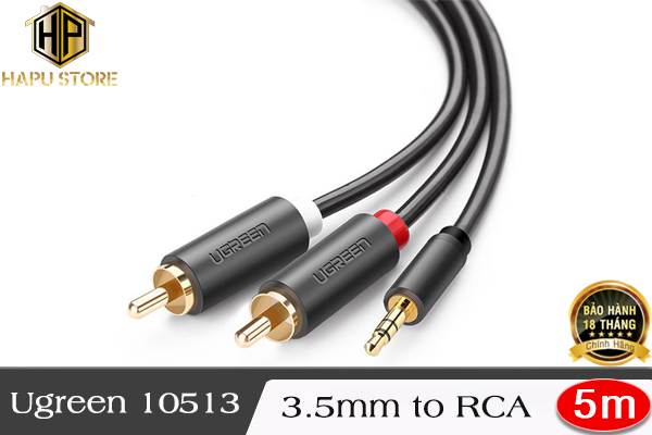 Ugreen 10513 - Cáp âm thanh 3.5mm to 2 RCA dài 5m chính hãng