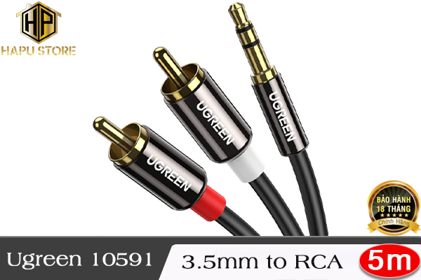 Ugreen 10591 - Cáp âm thanh 3.5mm to 2 RCA dài 5m cao cấp