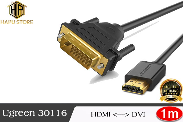 Ugreen 30116 - Cáp chuyển đổi HDMI sang DVI-D 24+1 dài 1m chính hãng