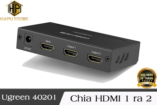 Ugreen 40201 - Bộ chia HDMI 1 vào 2 ra hỗ trợ Full HD chính hãng