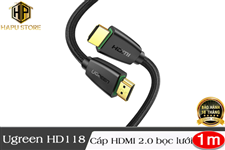 Ugreen 40408 - Cáp HDMI 2.0 dài 1m bọc lưới hỗ trợ 3D,4K cao cấp