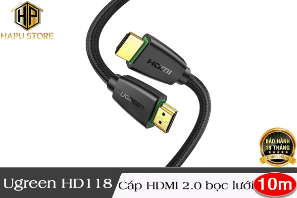 Ugreen 40414 - Cáp HDMI 2.0 dài 10m bọc lưới hỗ trợ 3D,4K chính hãng