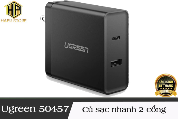 Ugreen 50457 - Củ sạc nhanh 2 cổng USB-C và USB A chính hãng