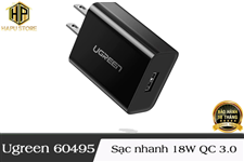 Ugreen 60495 - Củ sạc nhanh 18W chuẩn USB-A hỗ trợ QC 3.0 cao cấp