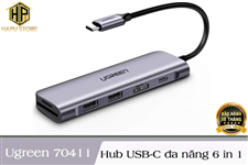 Ugreen 70411 - Hub USB-C 6 in 1 ra HDMI, USB 3.0, USB PD, khe đọc thẻ nhớ